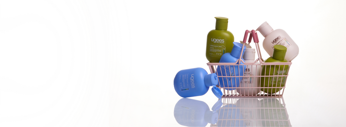 Ugees lingerie wash travel bottles in the basket