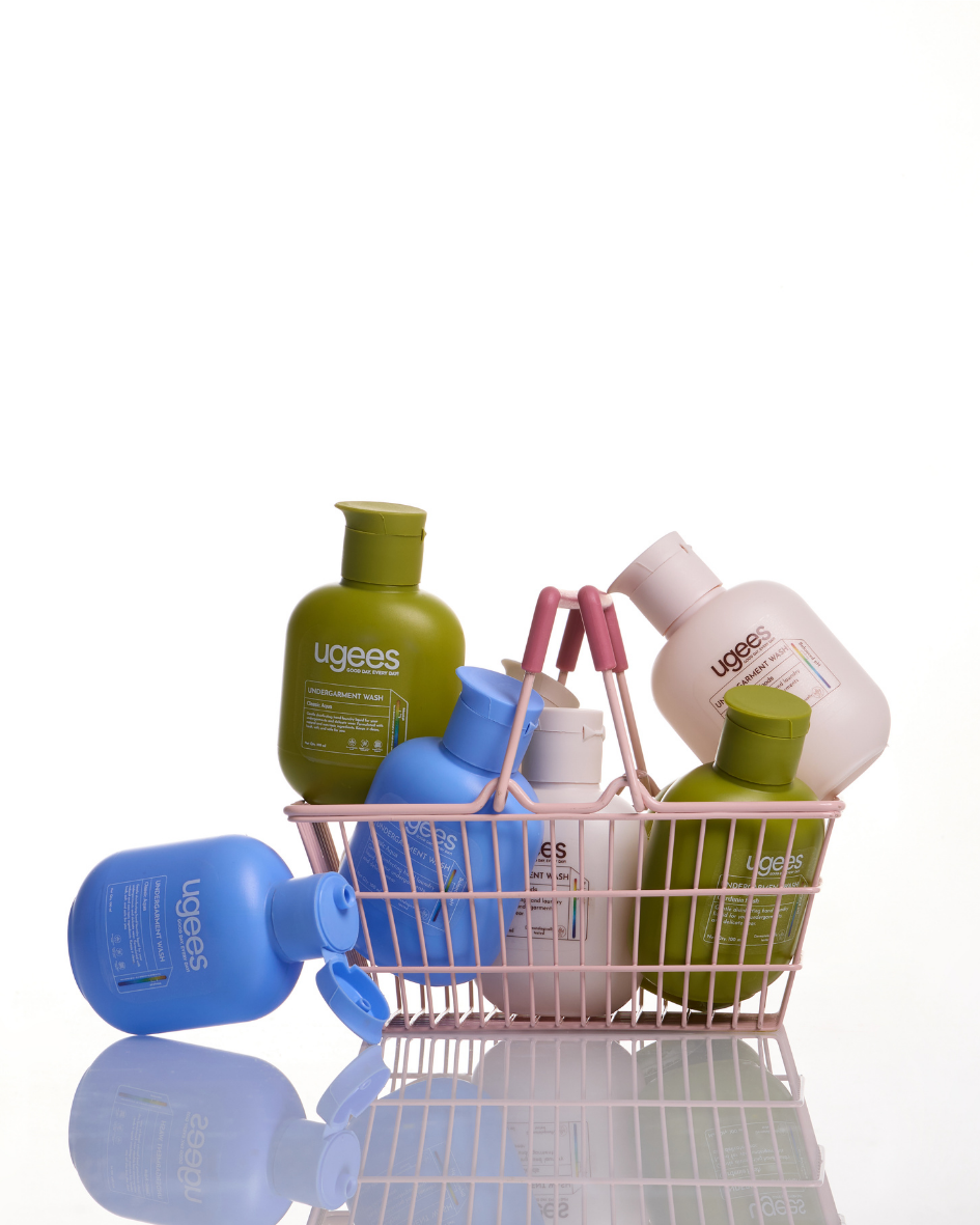 Ugees lingerie wash travel bottles in the basket