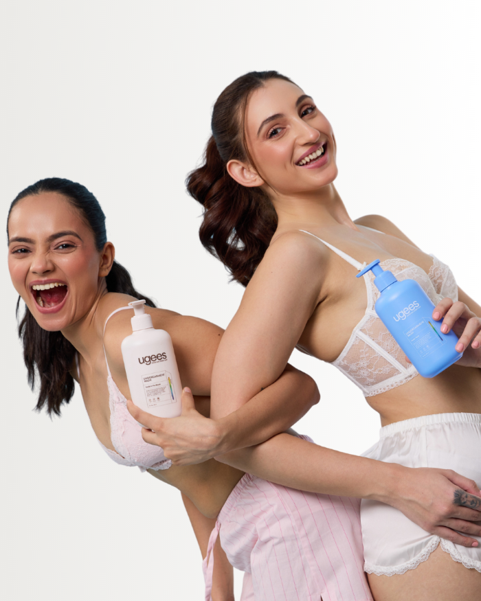 Two happy women with Ugees Undergarment wash